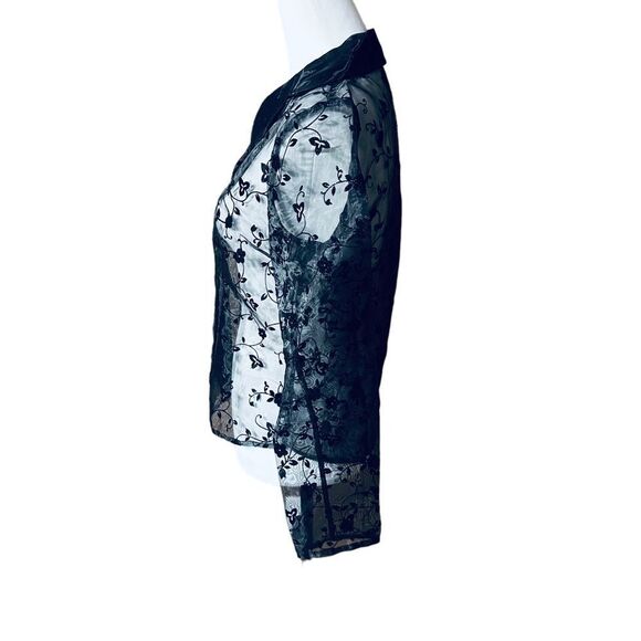 I.N.Studio Black Sheer Embroidered Top Sz Medium Petite - Picture 4 of 8